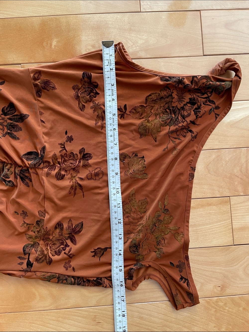 M. Floral One-Shoulder Rust Dress with Side Tie - Picture 3 of 5